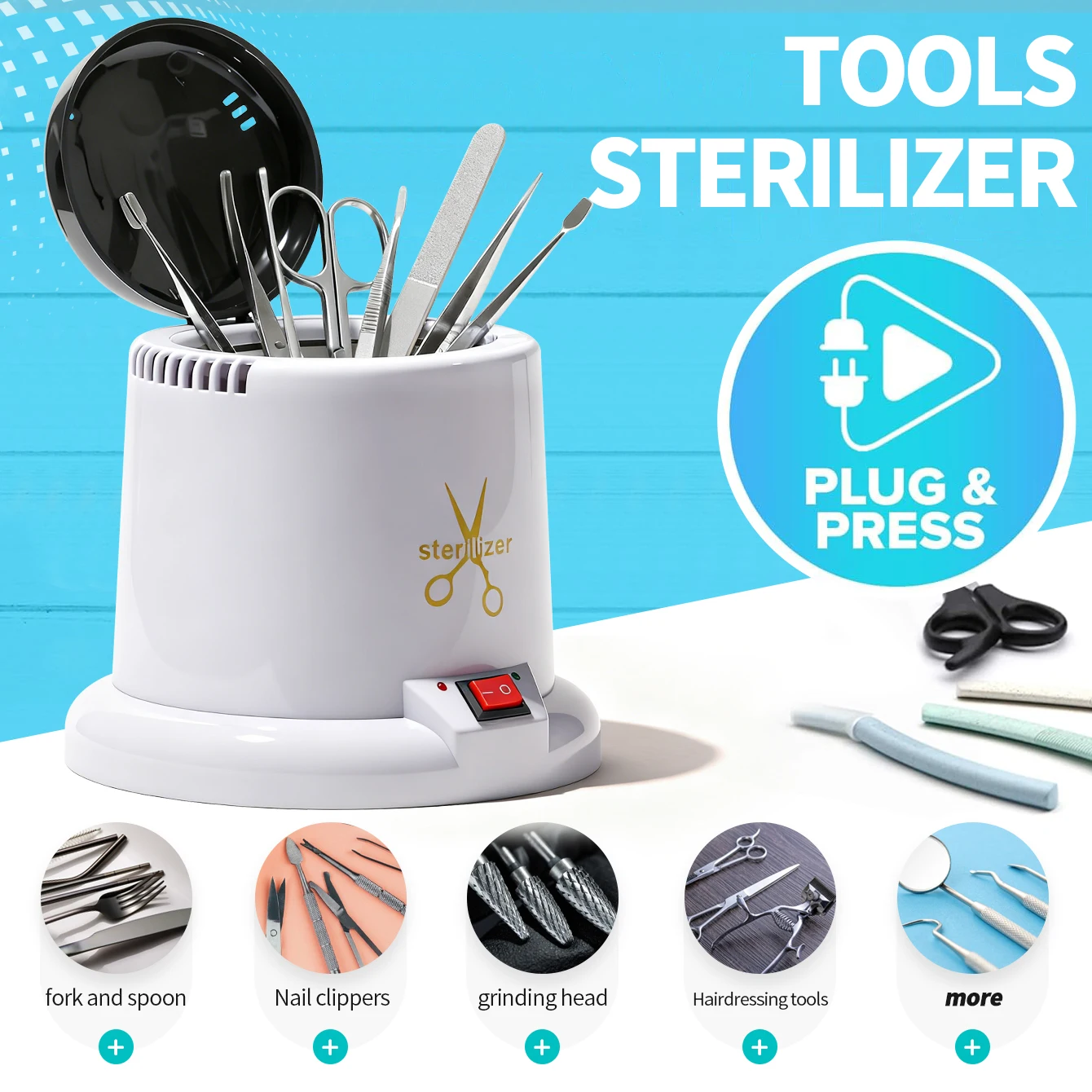 Metal Tool Sterilizer Nail High Temperature Dry Heat Sterilization Quartzite Beads Rapid Heating Suitable for All Metal Tools