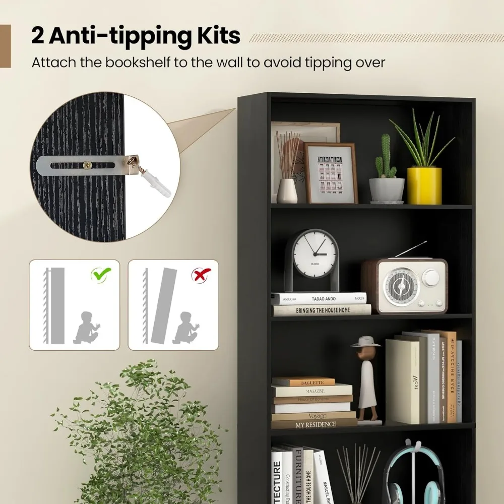 خزانة كتب خشبية قائمة على الأرض مكونة من 6 طبقات، وأرفف تنظيم تخزين مفتوحة العرض، و70 رف كتب طويلًا للاستخدام في المكاتب المنزلية