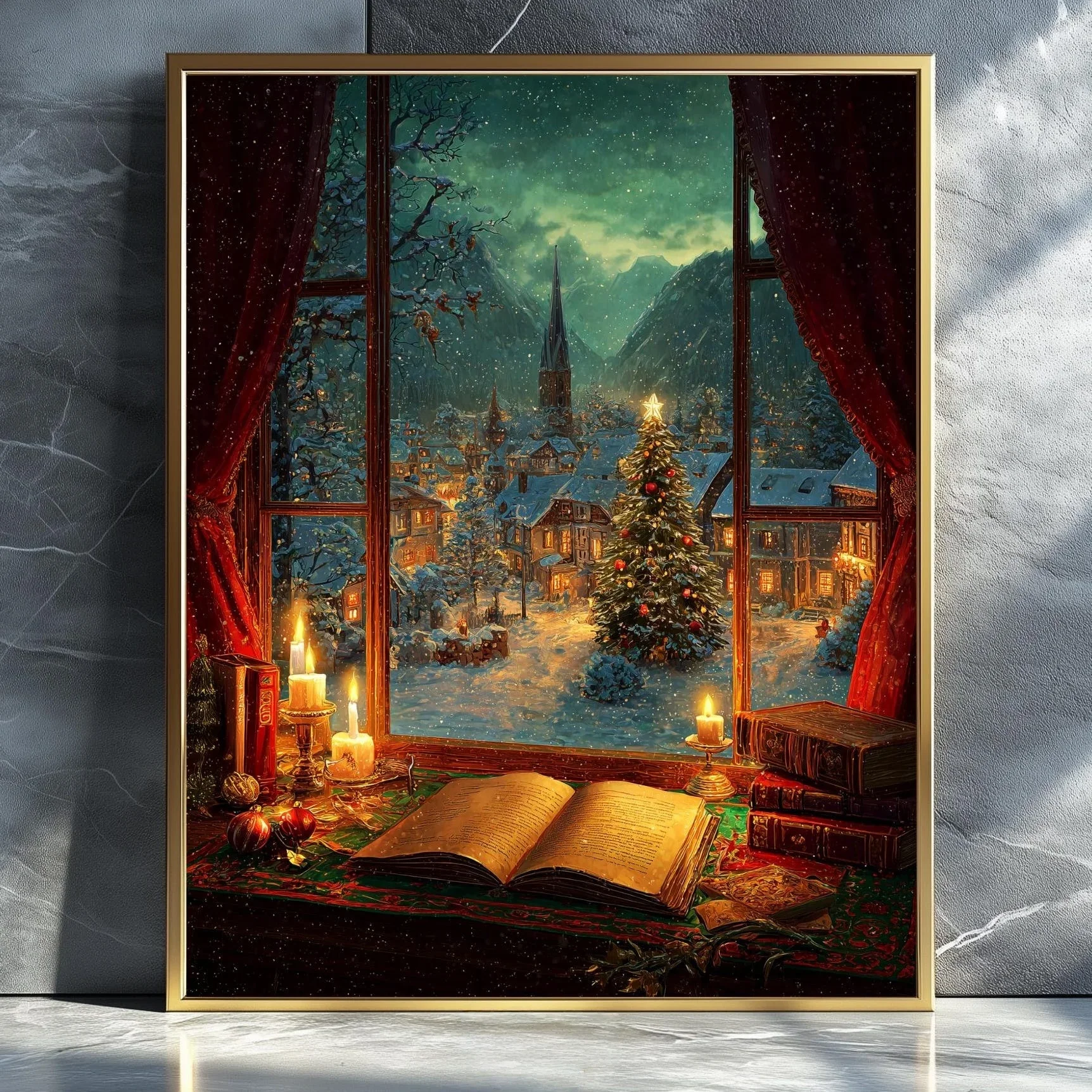 Victorian Christmas City Snow Scene Art Posters Santa Claus Sleigh Christmas Angel Diamond Painting Nordic Snow Scene Home Dec