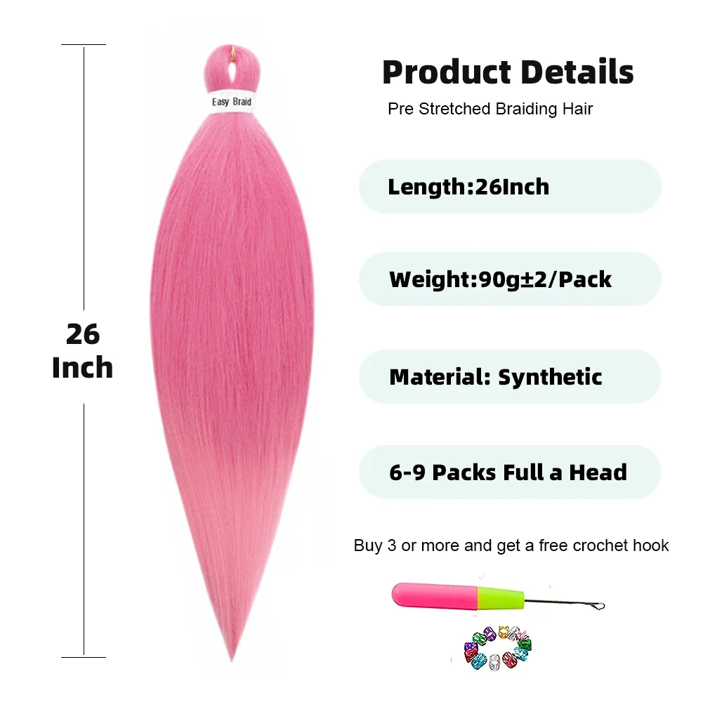 Предварительно растягивающиеся синтетические волосы для косичек, 1/3/6 дюйма