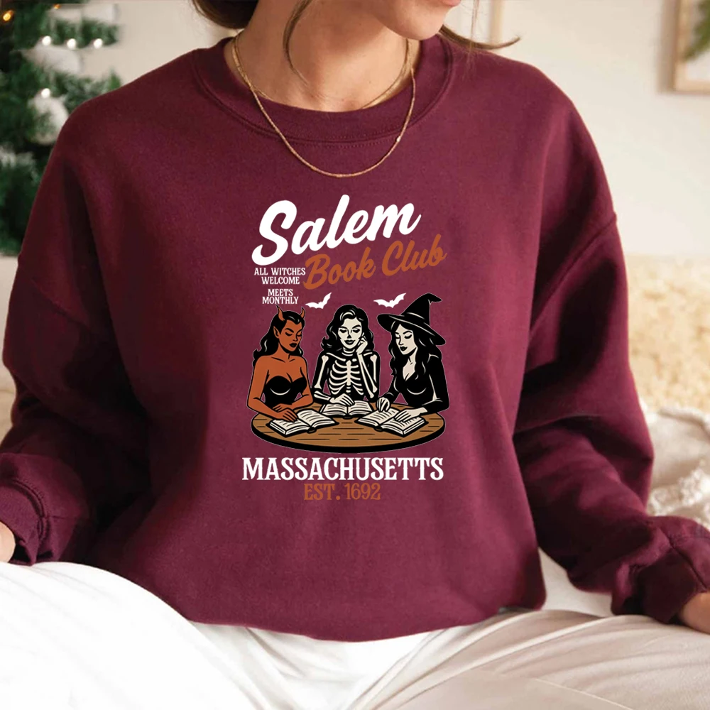 Witchy Book Club Sweatshirt Spooky Girl Reading Hoodie Book Lover Halloween Gift Women Graphic Hoodies Witches Salem Sweatshirt