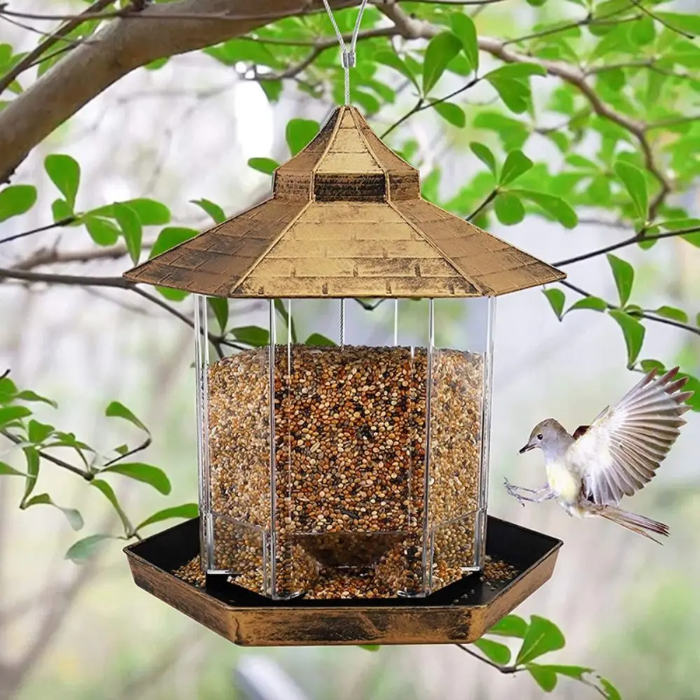 

Hanging Wild Bird Seed Feeder Heavy Hexagonal Sealed Garden Bird Feeder Suction Alimentador Adsorption House Type Bird Feed