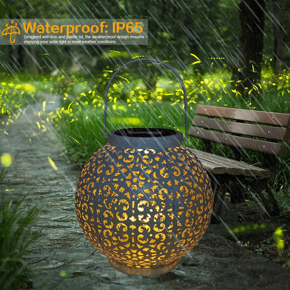 

Landscape Yard Moroccan Lamp With Shadow Effect Iron Retro Hollowed LED Light Solar Lantern Waterproof Outdoor Garden Hanging