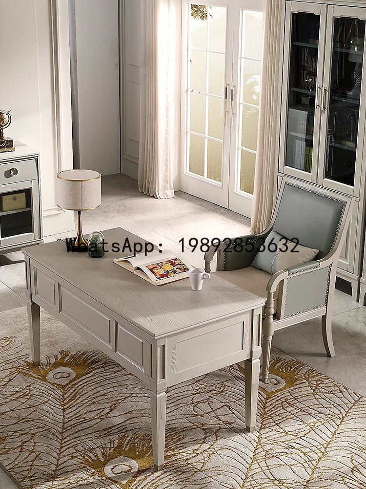 American-style Light Luxury Oak Solid Wood Office Desk Study Computer Desk Writing Desk