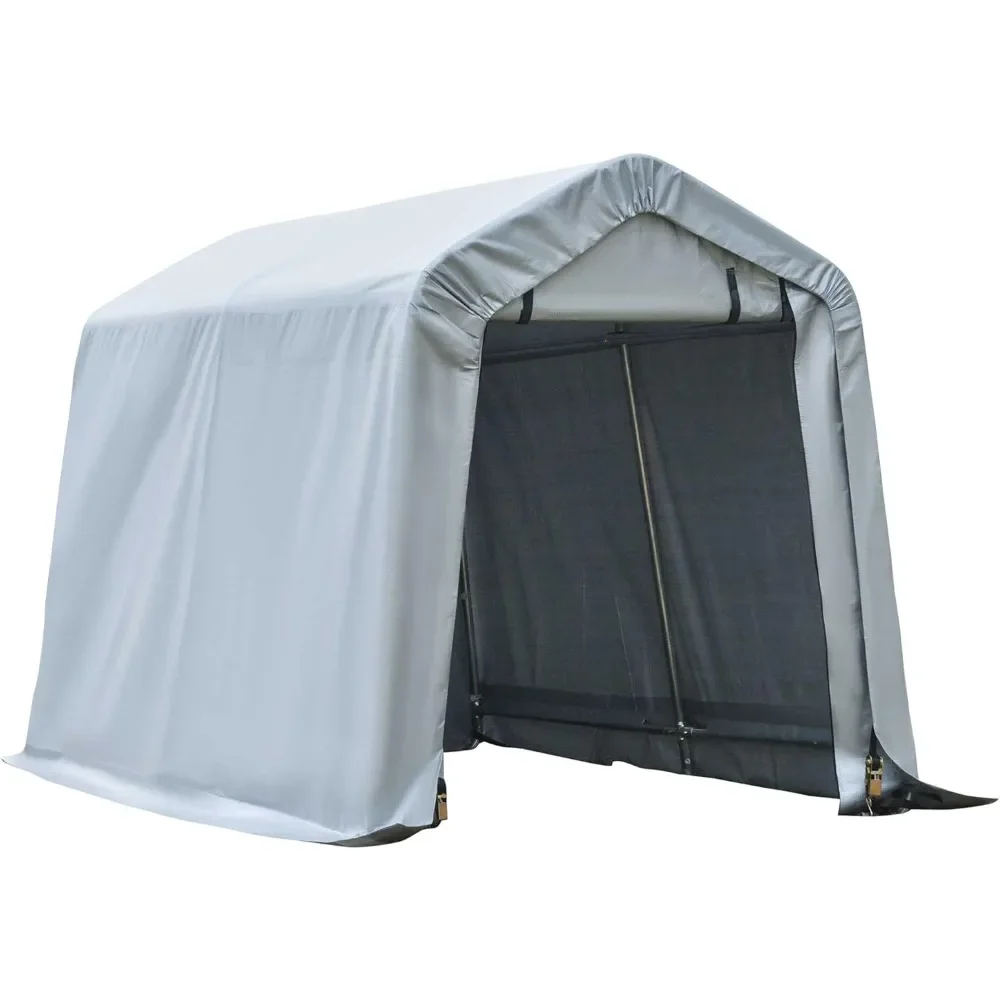 

6' x 8' Carport Portable Garage, Heavy Duty Storage Tent, Patio Storage Shelter w/Anti-UV PE Cover and Double Zipper Doors