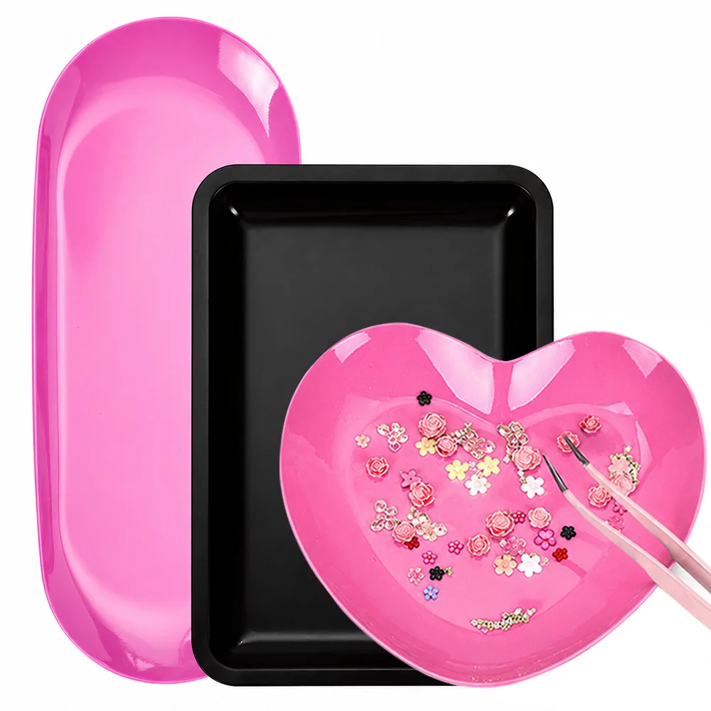 

2pcs Nail Tray Stainless Manicure Tool Storage Tray Nail Art Display Jewelry Rhinestone Tweezers Clippers Cosmetics Organizer