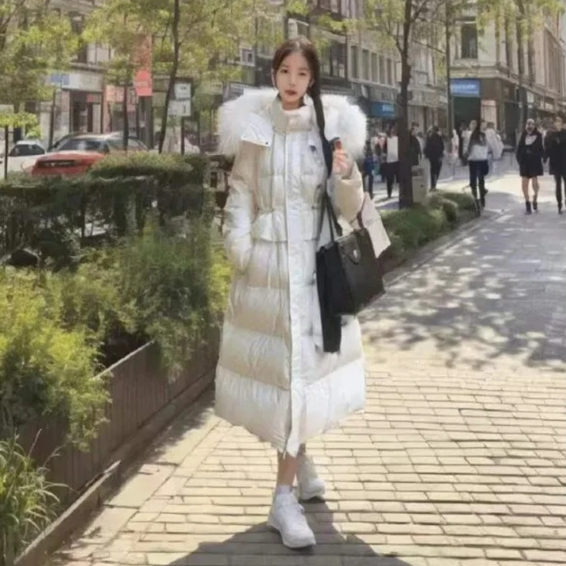 Winter Hooded with A Large Fur Collar Cinched Waist New High-end Warm Coat 2026 Women's Clothing Pink Long Down Jacket for Women