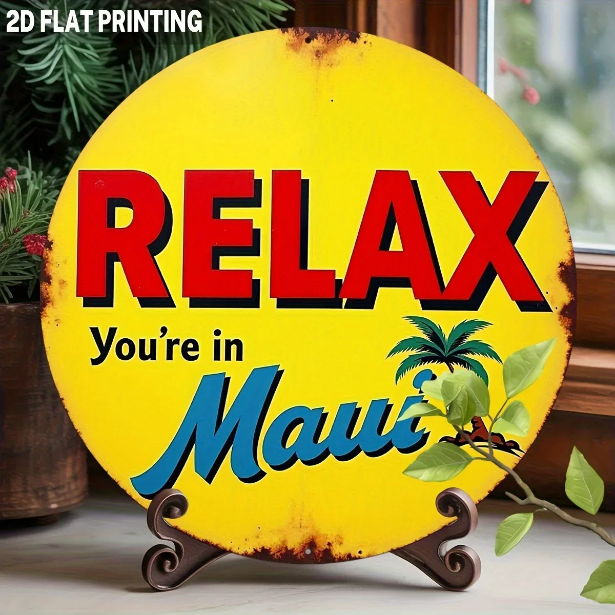 CIFBUY Relax You're in Maui Vintage Tropical Beach Metal Sign, Halloween Wall Decor, Durable Hanging Plaque for Patio & Home