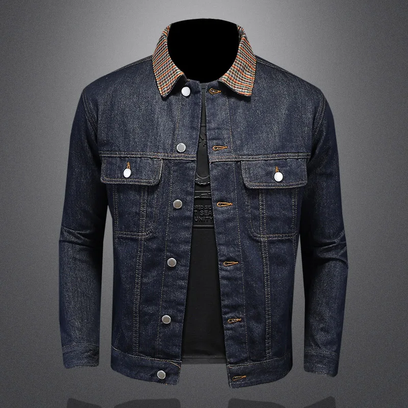 

2024 New Fashion Handsome Trend Classic Wash Denim Coat Men Patchwork Collar Men's Coat Denim Jacket Techwear Coat