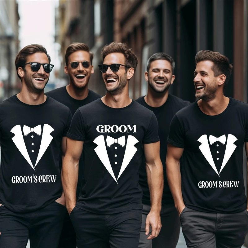 Boyfriend Single Farewell Bachelor Party T-shirts Team Groom Crew Oversized Clothing Engaged Wedding Tops Short Sleeve Tees