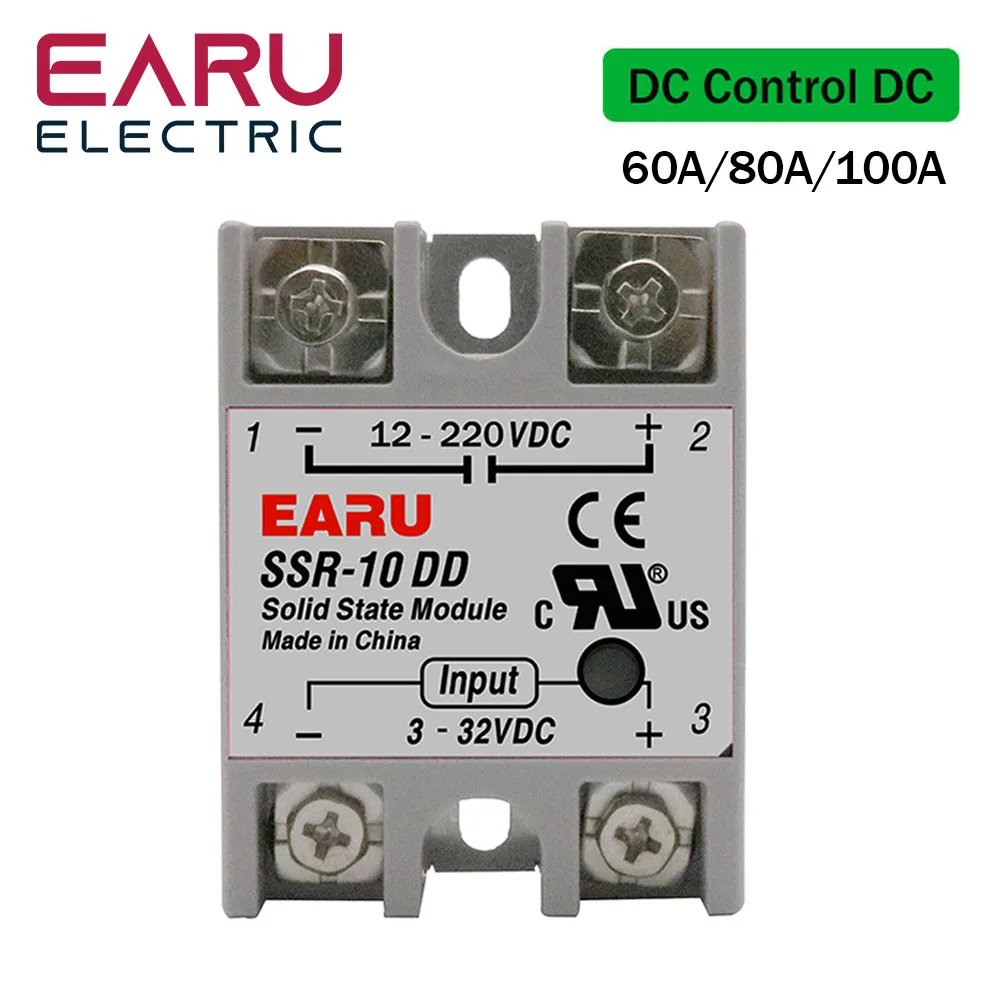 

SSR-60DD SSR-100DD SSR 60A 80A 100A Solid State Relay Module DC3-32V Input DC12-220V Output DC Control DC Voltage Transformer