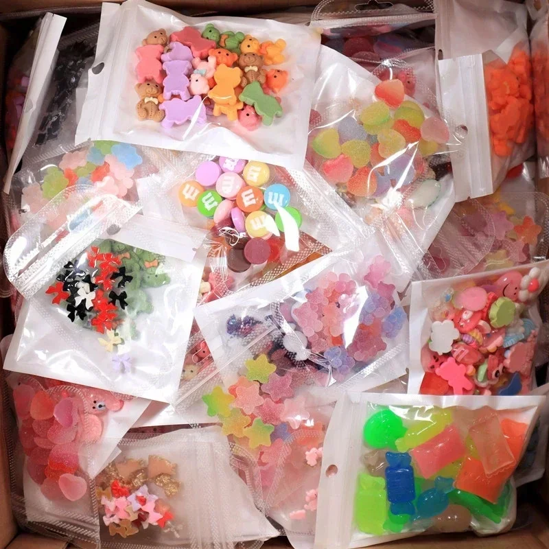 20pcs Kawaii Resin Rhinestones Charms Nail Art Decorations 3D Flowder/Bear Cartoon Design Nail Ornament Accessories DIY Supplies