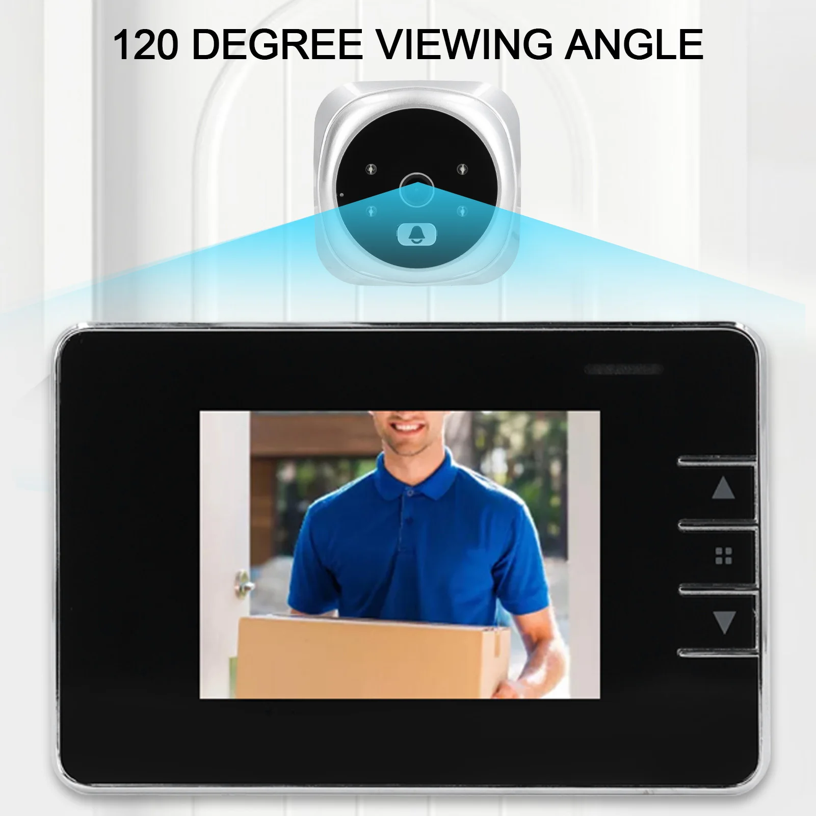 Video Doorbell Camera Door Peephole Viewer Camera 2 Way Intercom 300K Pixels CMOS Sensor 120 Degree View Waterproof for Office