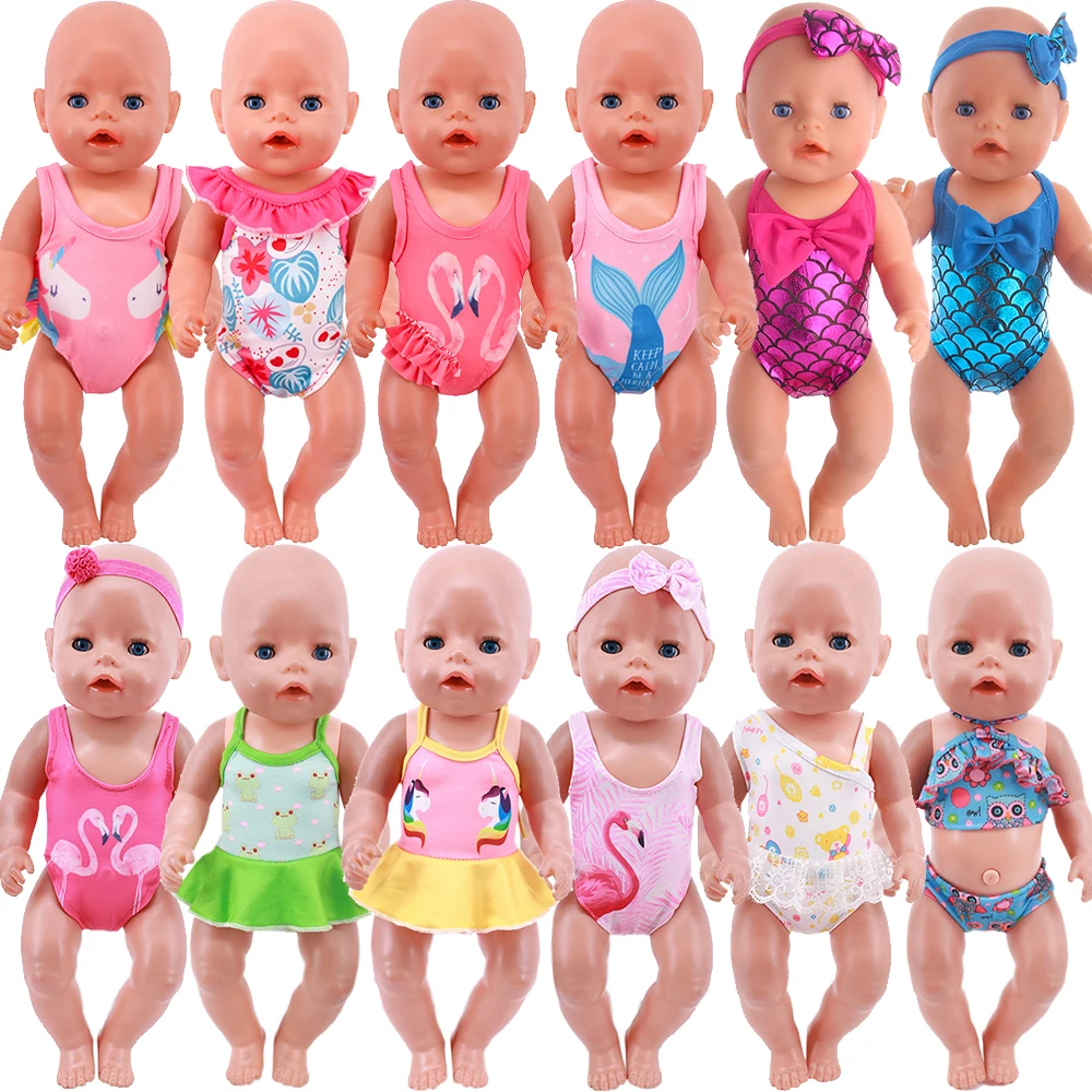 Summer Doll Clothes Handmade Swimsuit Flamingo Mermaid Pattern Fashion Accessories For 43 cm New Baby Born Boy & 18 Inch AG Doll