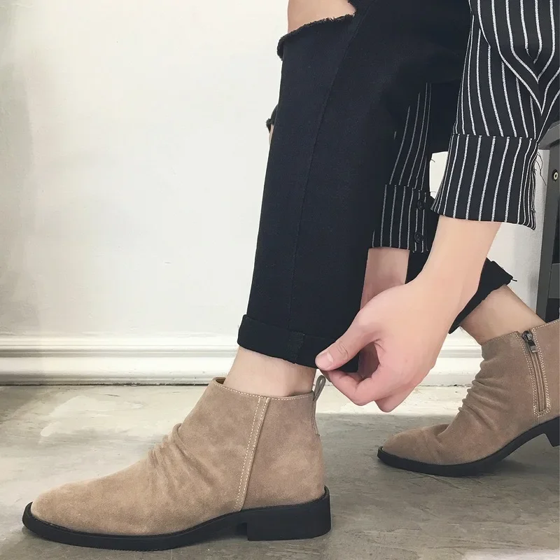 2025New Men's Boots High Quality Suede Casual Botas Retro British Style Short Boot Side Zipper Ankle Boots for Men Chelsea Boots