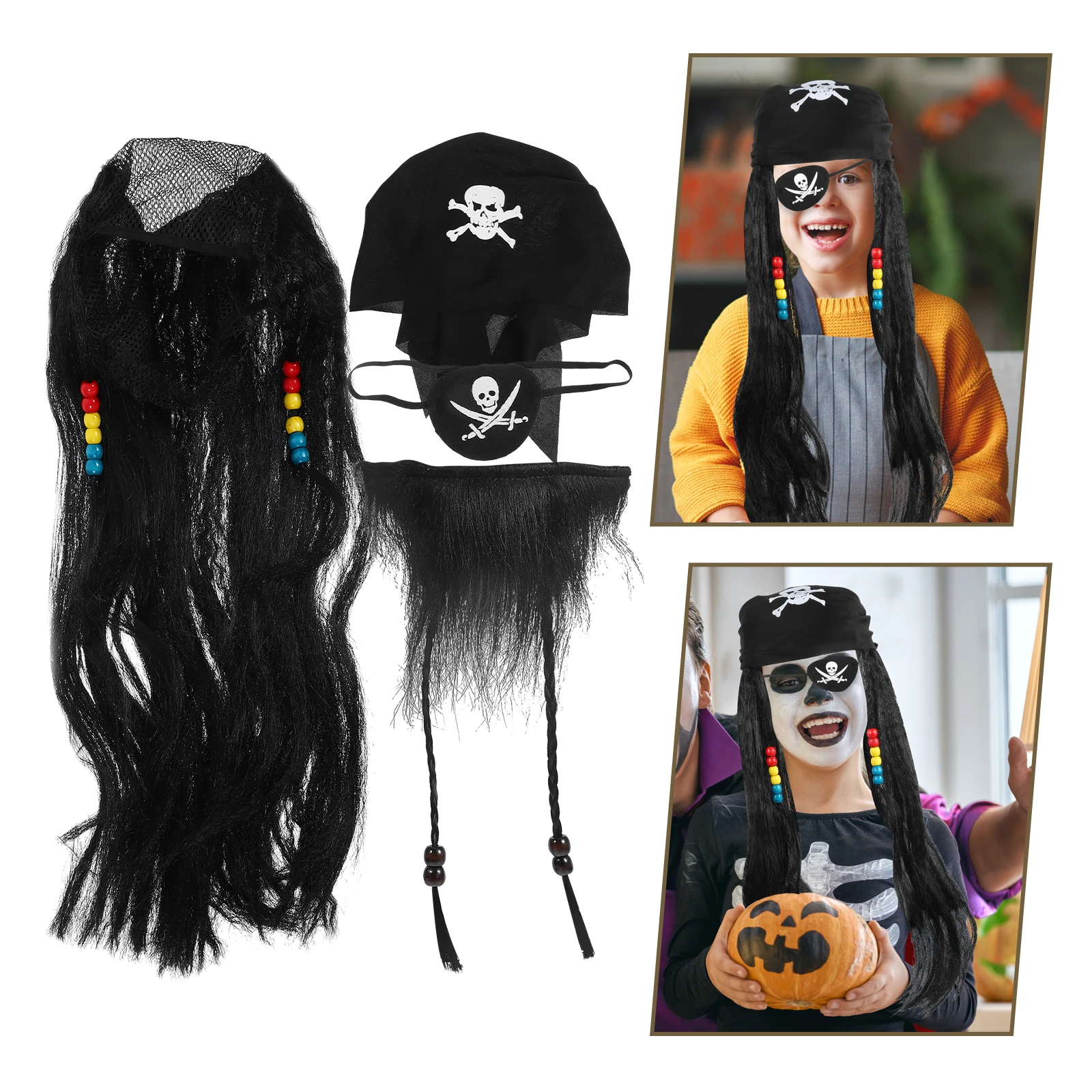 

Pirate Beard Set Halloween Cosplay Eye Patch Fake Beards Men Mustache Party Supplies Reusable Soft Materials Costume Props