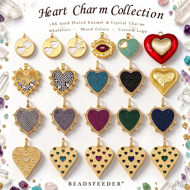 Fashion Love Heart Full Zircon Focal Charm Pendant,Real 18K Gold Plated Necklace Bracelet Jewelry Accessories Supplies M09 M07