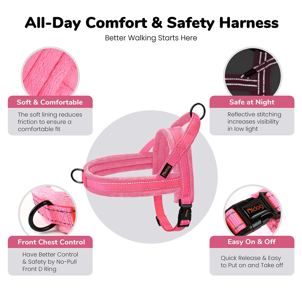 Soft Flannel Padded No Pull Dog Vest Harness , Escape Proof/Quick Fit Reflective Dog Strap Harness,Easy for Walking Training