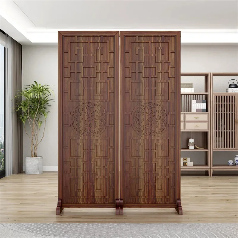 New Chinese wooden screen partition living room office entrance folding screen modern simple grille blessing decorative seat