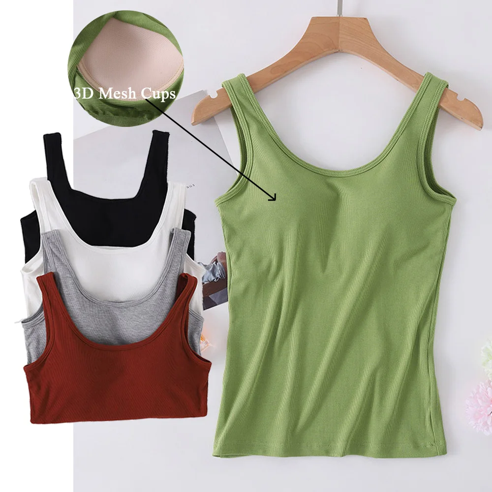 2023 New Summer Modal Vest Crop Top with Cups Pad Women\'s Bra One Piece Home Sport Seamless Lingerie Underwear Elastic Tops