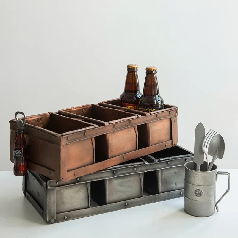 

Iron Art Storage Box-Vintage Flower Pot Desktop Home Ornament Book Container Utensil Organizer Case Multifunctional Decor