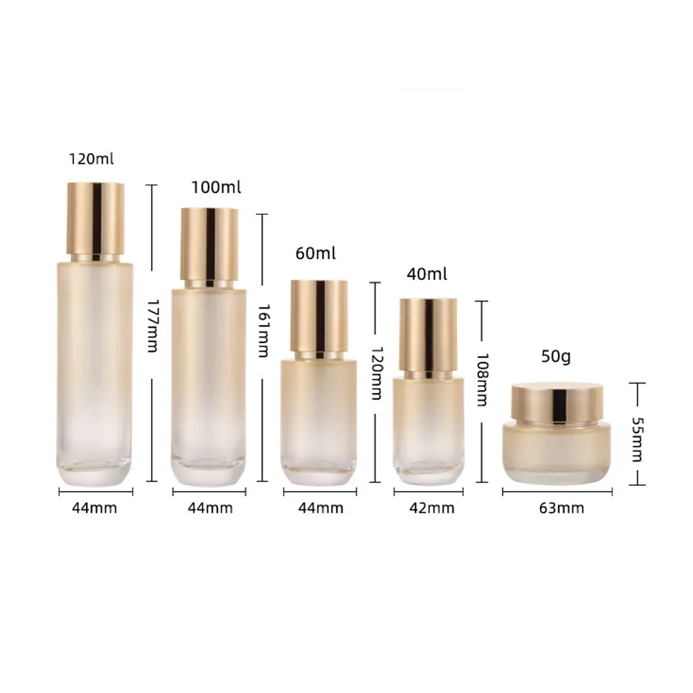 6 Stück Parfüm-Zerstäuber-Sprühflaschen, Gradient-Goldglas, Kosmetikverpackung, Gesichtscreme-Behälter, Lotion-Pumpflasche, leere Gläser – Detail 5
