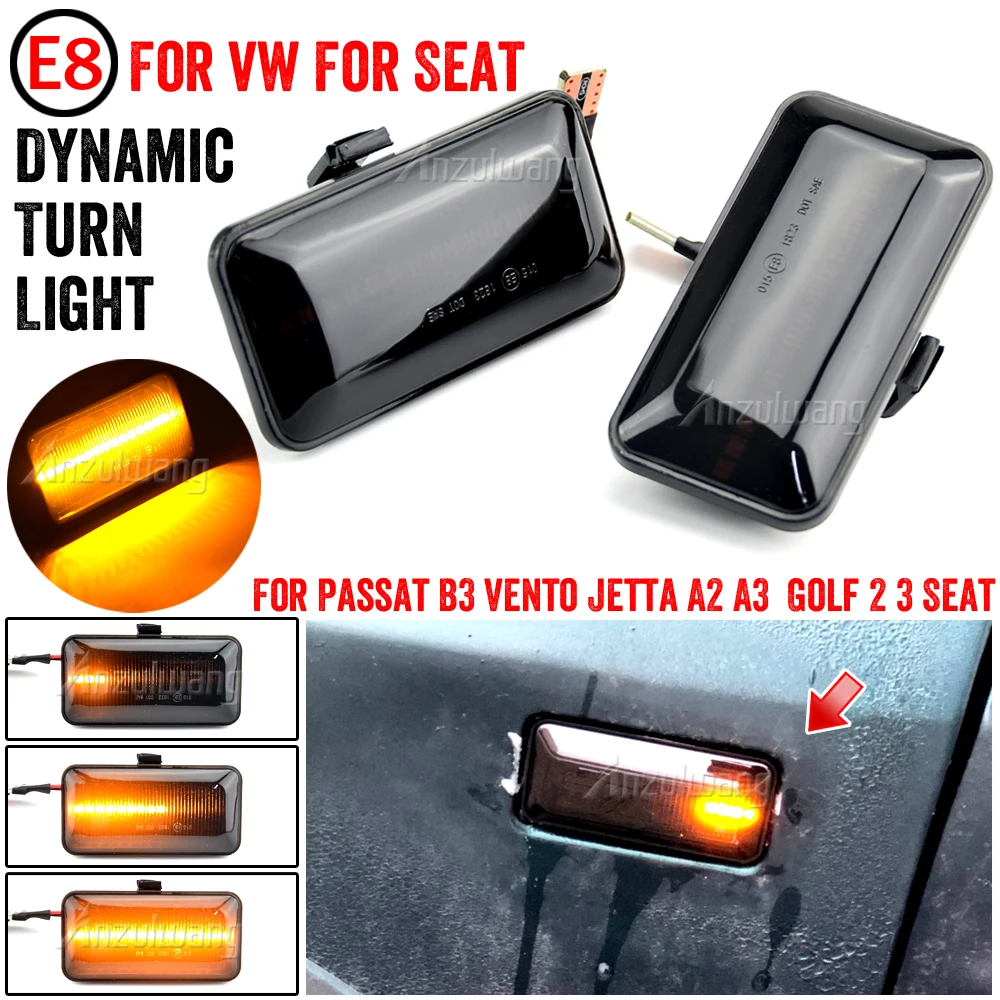 2Pcs For VW Golf 2 3 Passat B3 Vento Jetta A2 A3 Seat Ibiza 2 Cordoba 1 Dynamic LED Side Marker Light Turn Signal Blinker Lamps