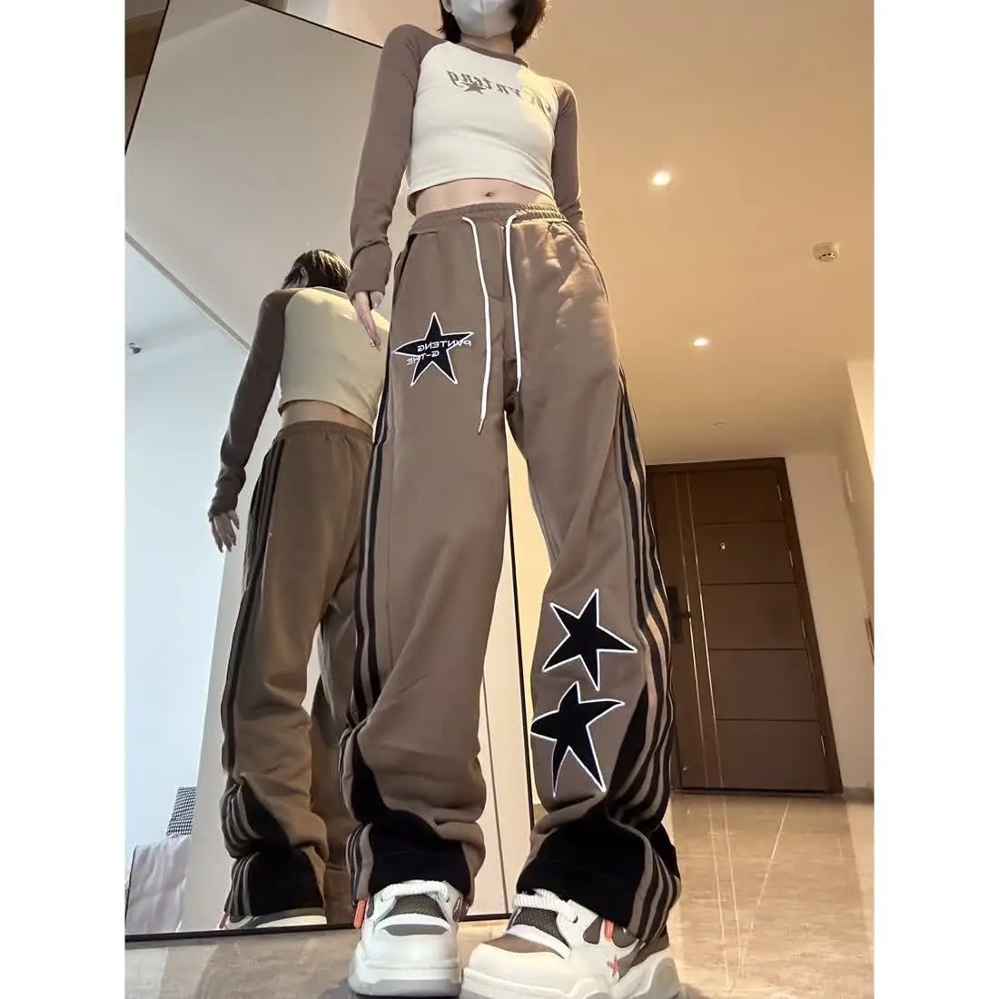 

Y2k Straight Loose Sweatpants for Women, Joggers, Star American Vintage, Versatile Sports Casual Pants for Children, Straight Dr