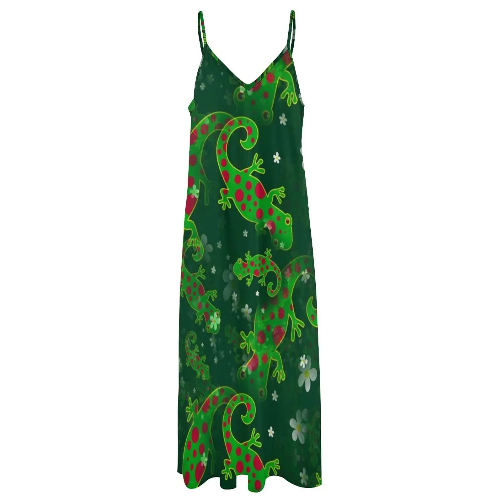 Green Spotty Wild Lizard Background Design Sleeveless Dress birthday dress party dresses woman