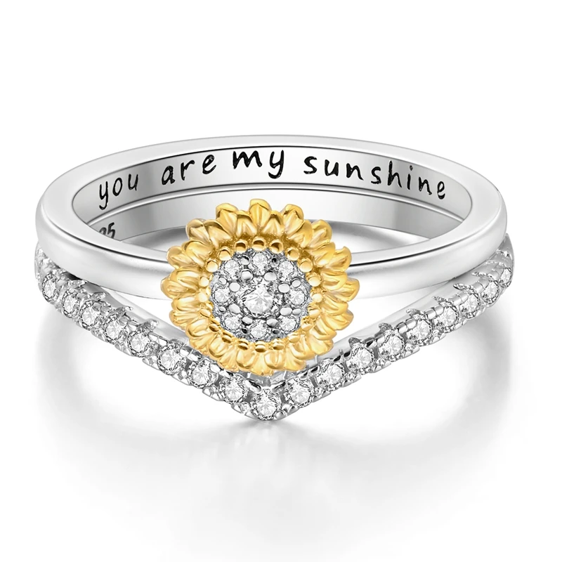 

Original 925 Sterling Silver Sparking Sunflower Ring For Women Girls Jewelry Birthday Anniversary Gifts