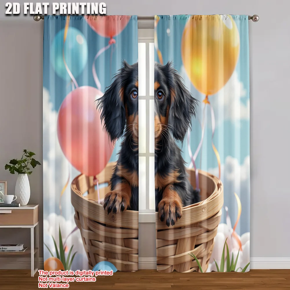 

2pc, Party Window Curtains one dog 7 Machine Washable Polyester,Without Electricity Festive Backdrops for Holiday Home Decor &