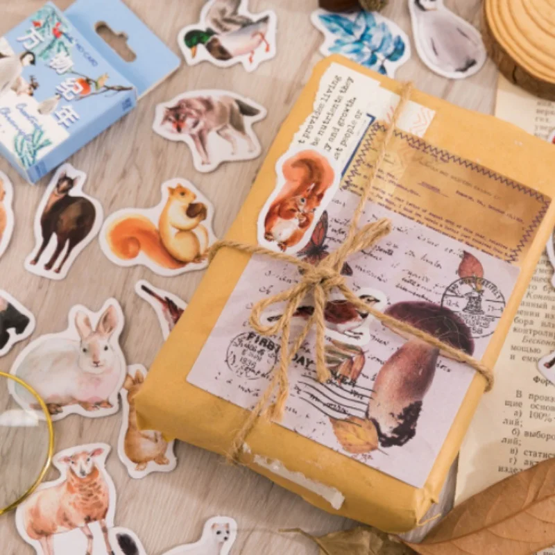 46 Pieces/box Cartoon Animals Box Stickers Handmade DIY Decoration Collage Diary Magazine Greeting Card Decoration