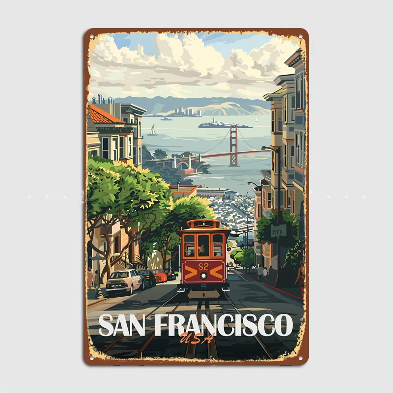 San Francisco Cable Car Metal Custom Sign Living Room Wall Indoor Decor Room Decoration Bedroom Posters Home Decor
