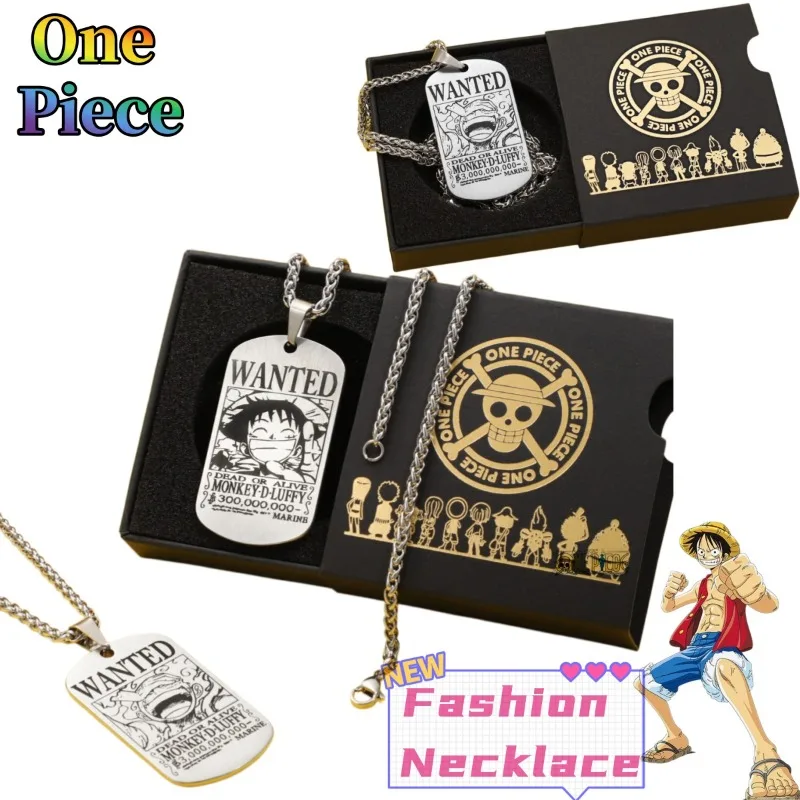 

One Piece anime merchandise necklace pendant Luffy Zoro Ace bounty wanted poster titanium steel dog tag pendant charm gift
