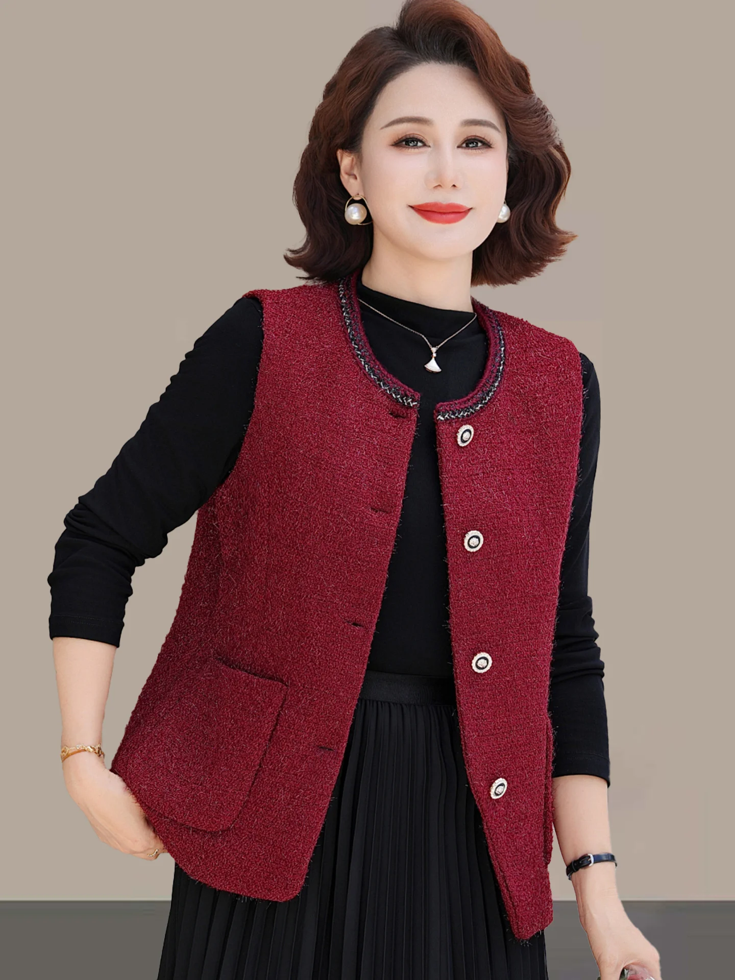 

Faionable ort Женский жилет 2025 New Sle Small Fraance Sle Верхняя одежда для среднего возраста и ли Дышащий полиэстер...