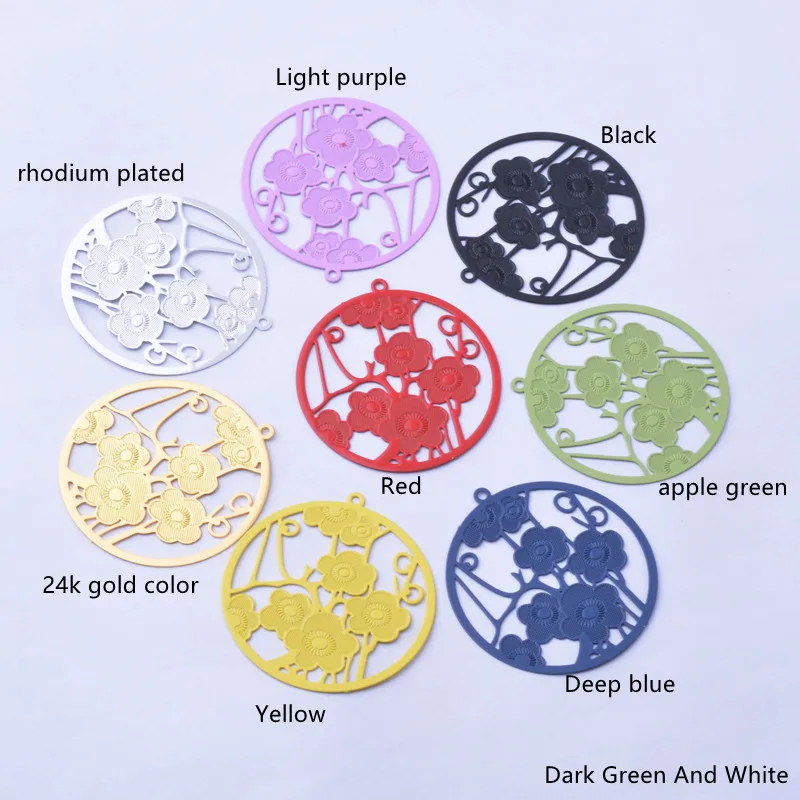 30 Stück AB4724 Messing Goldfarben Blumenanhänger Rhodiumbeschichtet Pflaumenblüten-Anhänger DIY Schmuckherstellung – Detail 1