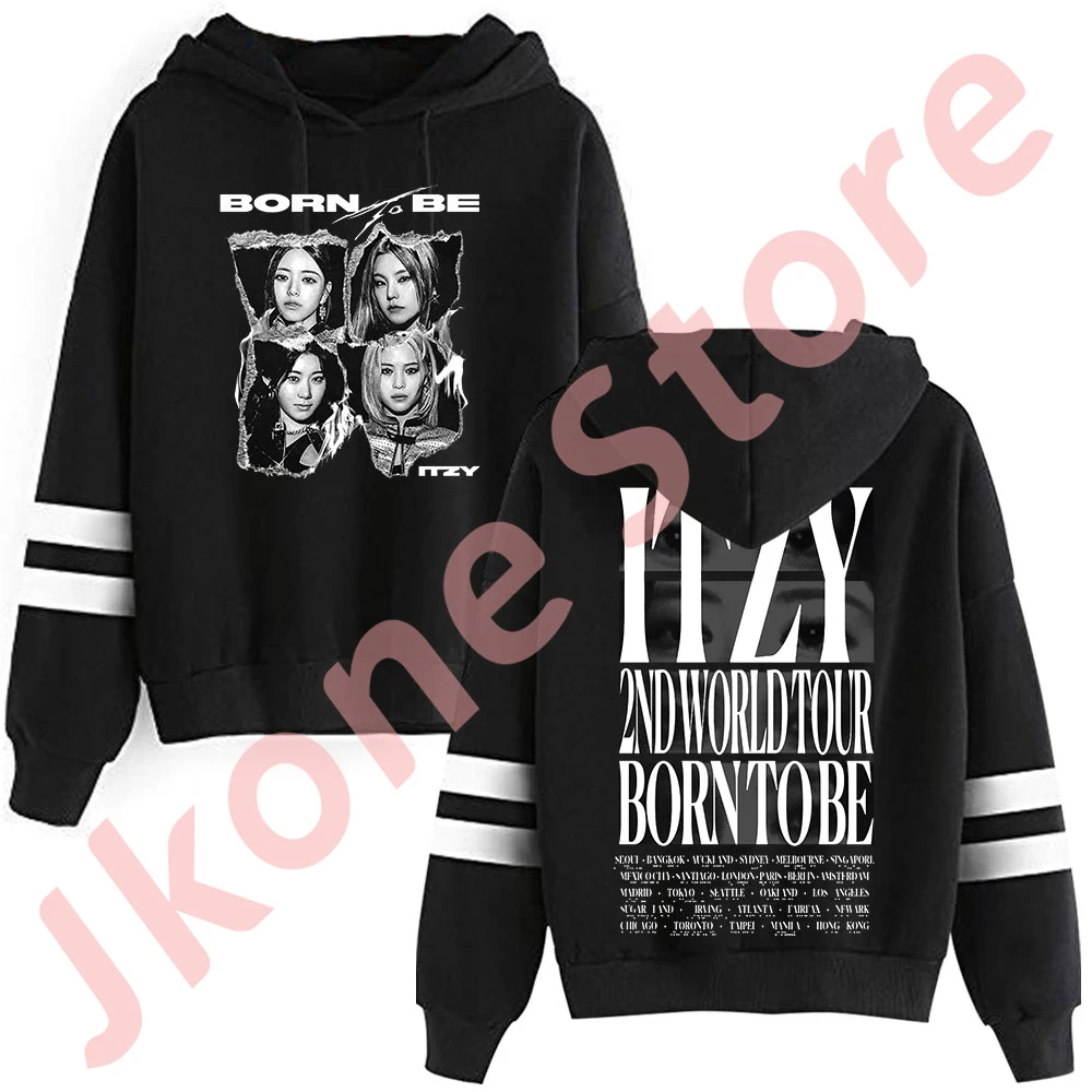 

Kpop ITZY Tour Pullover Hoodies Born To Be 2024 Tour Merch Pocketless Parallel Bars Sleeve Streetwear