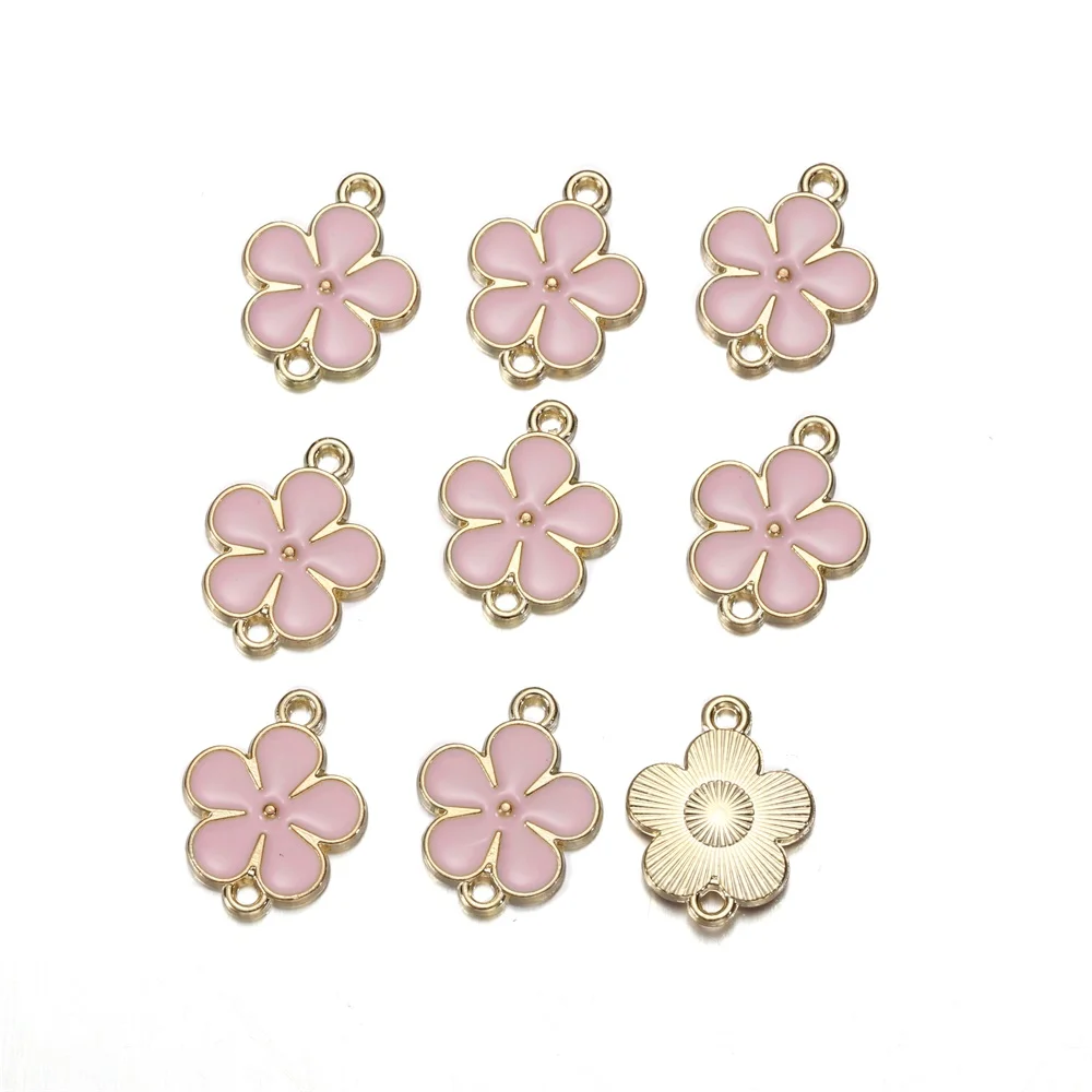 5Pcs/Lot Double Hole Alloy Enamel Flower Charms Pendants Jewelry Connectors for DIY Bracelet Earrings Necklace Jewelry Making