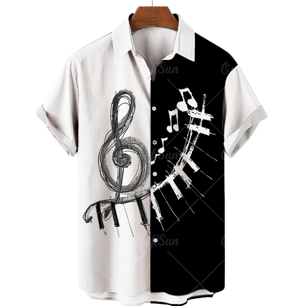 Hawaiian Men\'s Music Shirt 3d Print Musical Note Shirts For Men Oversized Rock Tee Shirt Men Clothing Male Camisa Men Designer