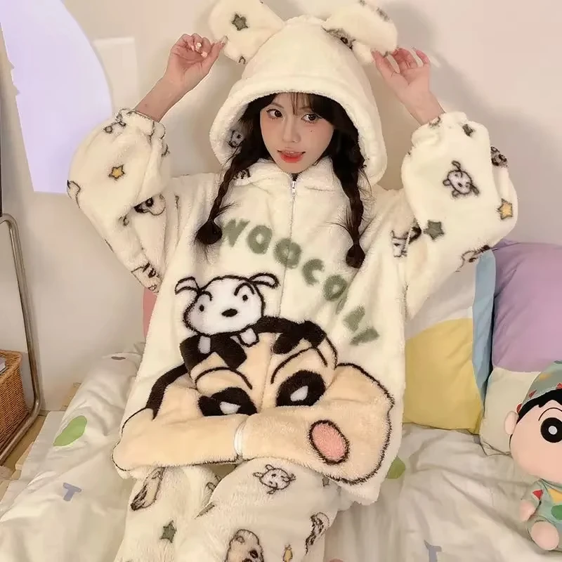Crayon Shin-Chan pijamas de mujer nuevos pijamas de franela cómodos Otoño Invierno grueso cálido dibujos animados lindo dormitorio traje para casa