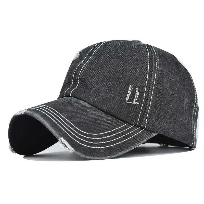

Cotton Washed Baseball Cap With Distressed Embroidery Trendy Curved Brim Dad Cap