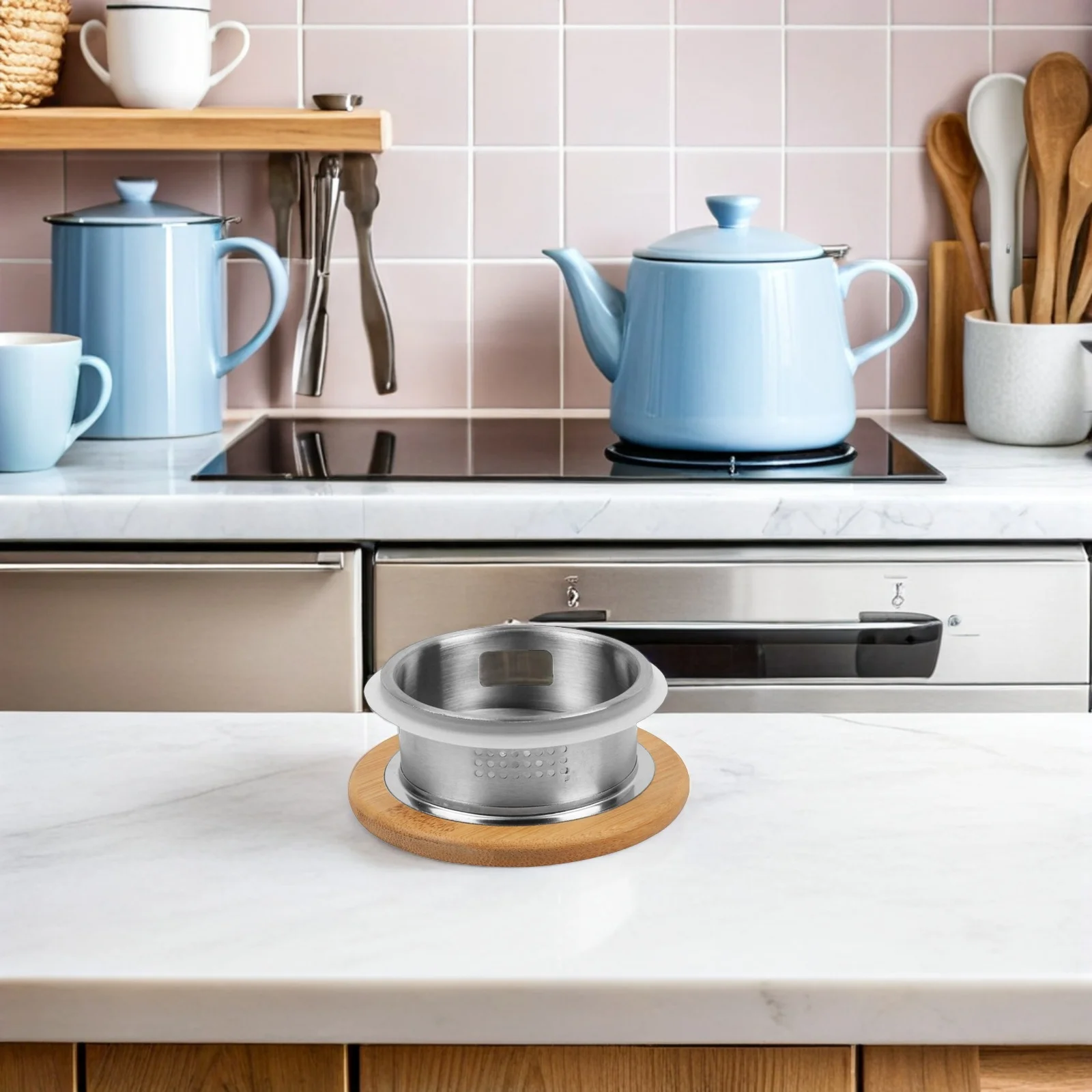 

Replaceable Stainless Steel Teapot Lid Bamboo Pitcher Cover Pitcher Filter Lid Double Water Outlet Tea Strainer Water Bottle