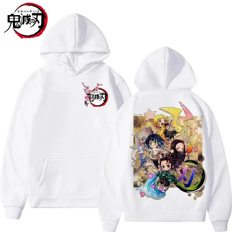 

Anime Demon Slayer Chibi Group Print White Hoodie Oversized Streetwear Sweatshirt Men Women Long Sleeve Casual Autumn Top Unisex