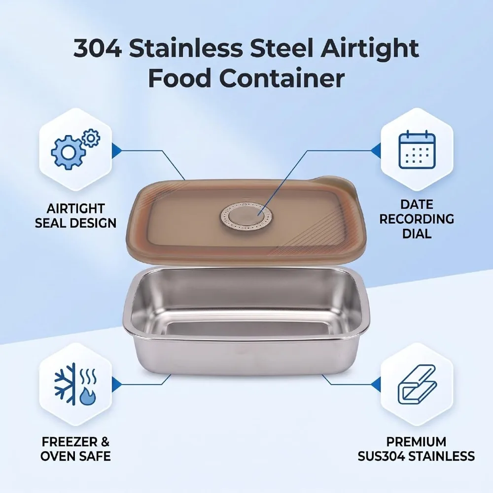 304 Stainless Steel Stainless Steel Lunch Containers 700ml/1100ml Airtight Lid Date Tracker Lid Containers