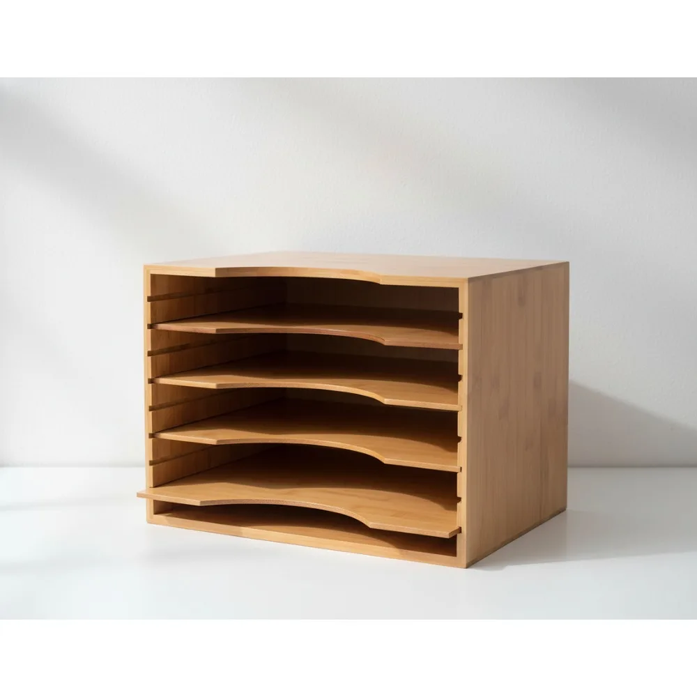 Organizzatore di file in legno di bambù con 4 divisori regolabili, archiviazione per ufficio per documenti in formato lettera
