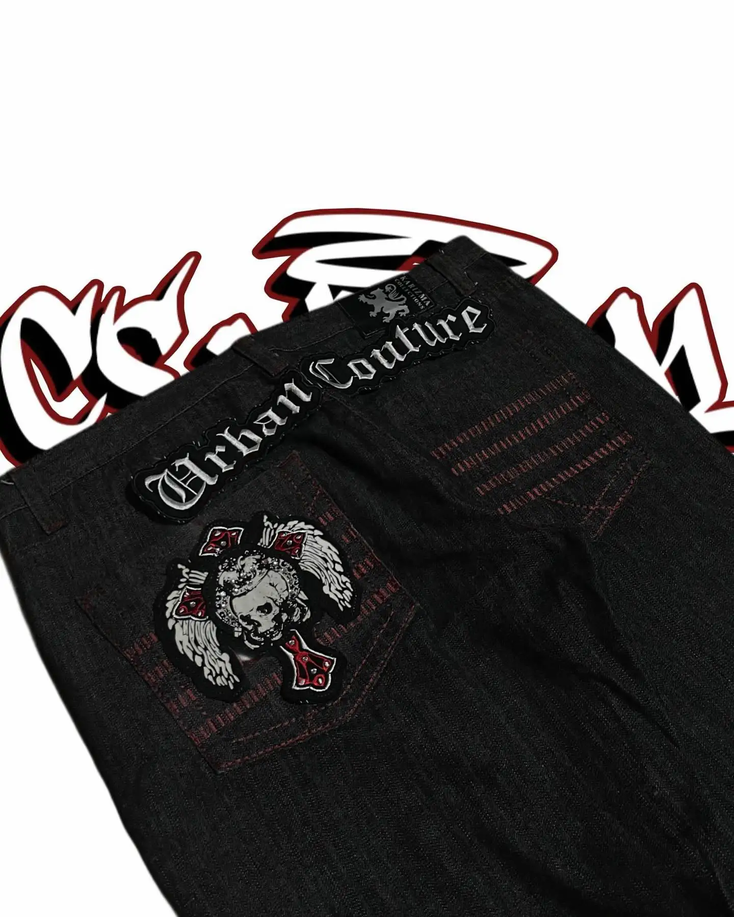 Retro Y2K Gothic Graphic Embroidery Jeans Wide-Leg Loose Fit Harajuku Hip-Hop Street Style Trendy Clothing for Men And Women