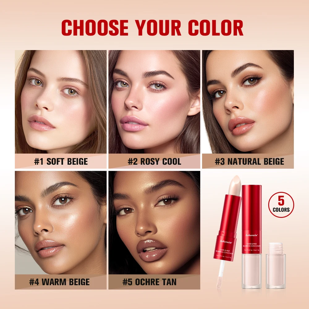 2 in 1 Concealer Stick & Liquid Blurring Full Coverage Lightweight Longwear Pore Minimizing Dark Circle Blemish Cover Face Makeu
