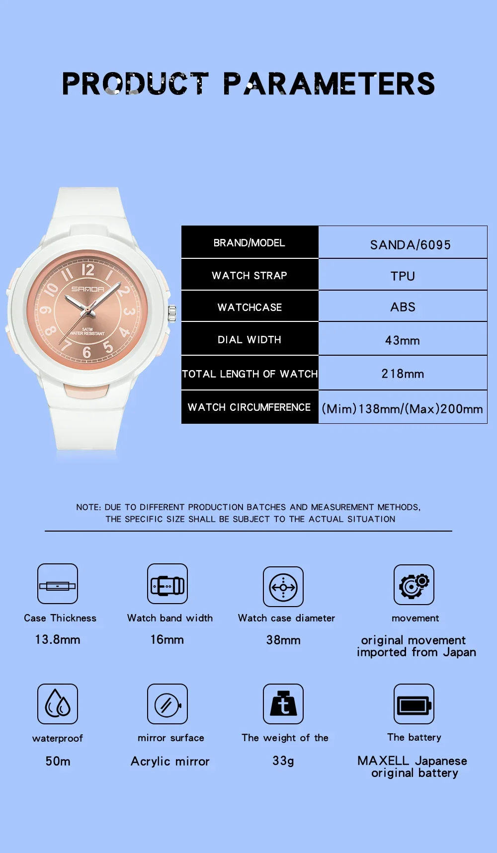 SANDA 6095 New Fashion Trend Ladies Watch Sports 30M Waterproof Wrist Watch Ladies Watch Casual Clock Relogio Feminino