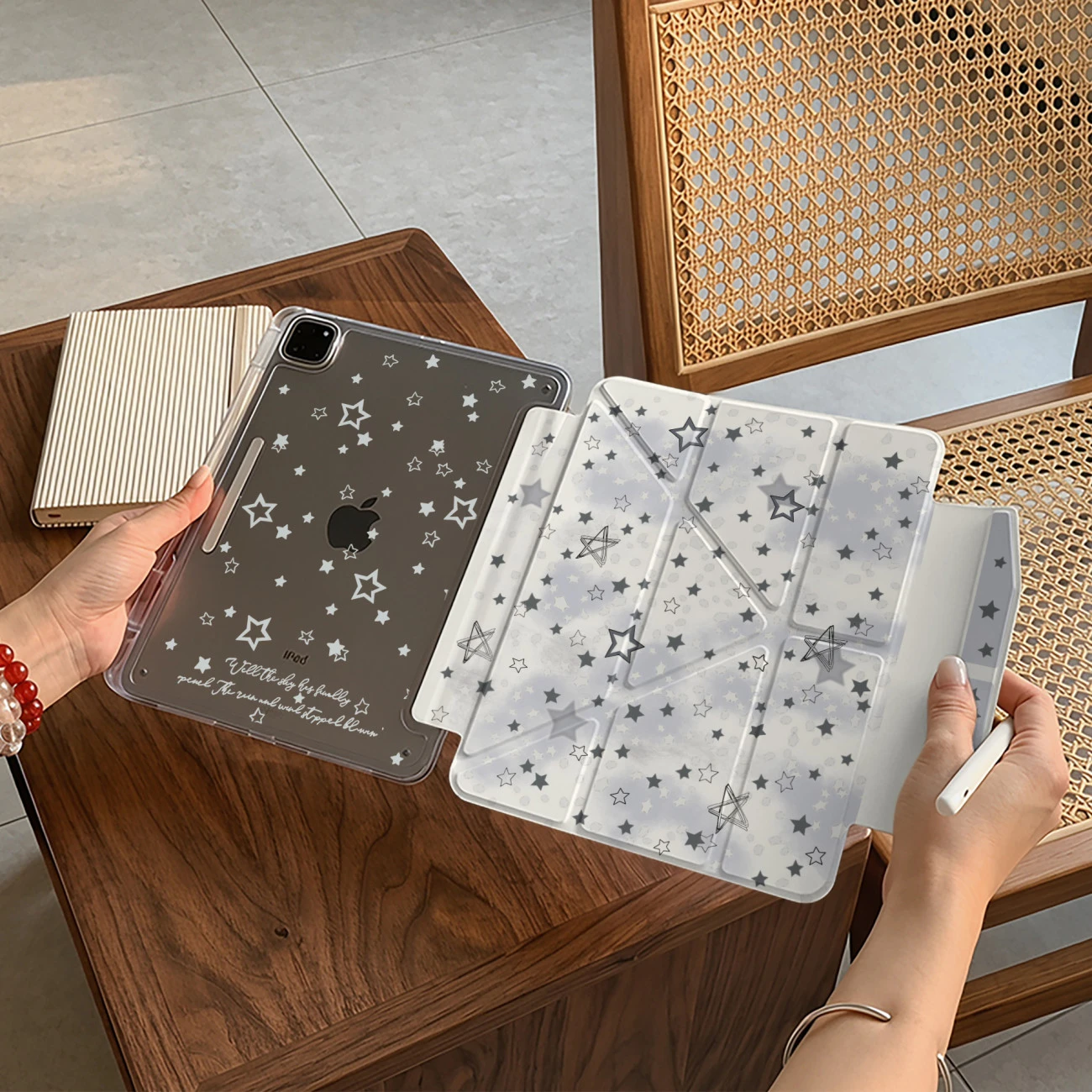Ins Blushing Stars Table Case For iPad Pro 11 12.9 13 A16 M2 M3 M4 M5 Shell 8.3 9.7 10.2 5/6/7/8/9/10/11th Mini Air 3 4 5 Cover