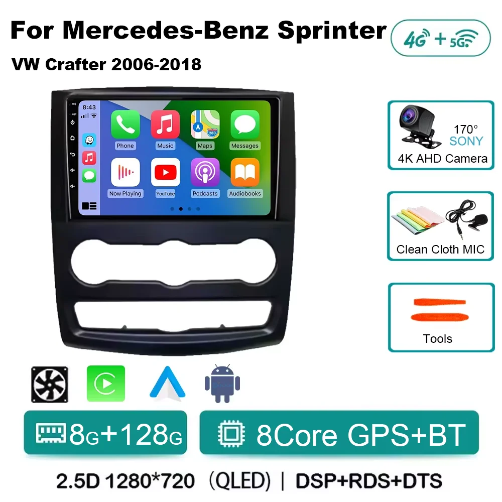 Voor Mercedes-Benz Sprinter W906 VW Crafter 2006-2018 Android 15 Autoradio 2 K QLED Scherm navigatie Draadloze Carplay Auto